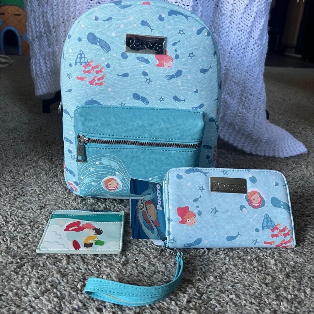 Pony Aqua and Light Blue Kids Backpack and Wallet Set